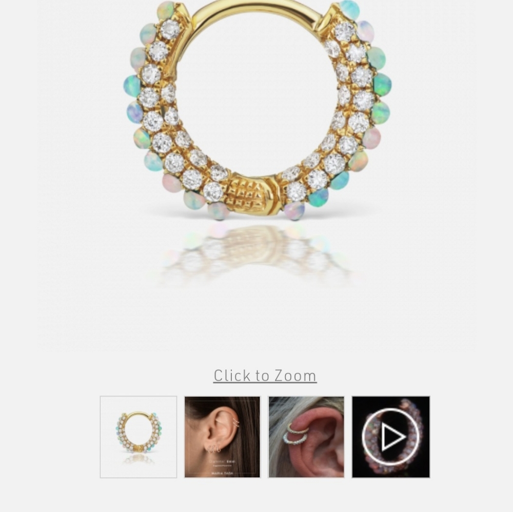 Maria Tash 8mm Opal Diamond Pave Earring